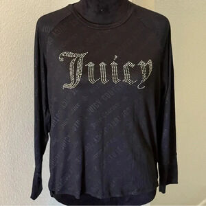 Juicy Couture Jewel Embellished Logo Black Long Sleeve Night Shirt